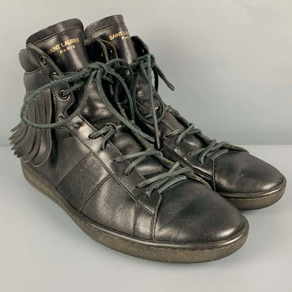 SAINT LAURENT Black Fringe High Top Sneakers - Picture 1 of 9